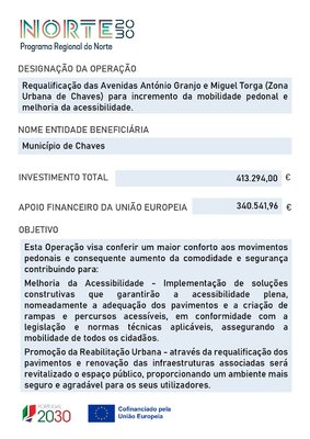 Requalifica&ccedil;&atilde;o das Avenidas Ant&oacute;nio Granjo e Miguel Torga (Zona Urbana de Chaves) para incremento da mobilidade pedonal e melhoria da acessibilidade. 